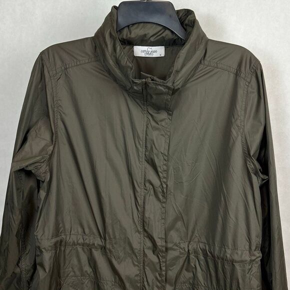 Carly Jean Los Angeles Rain Coat Jacket Shell Windbreaker with Hood Long Adjusta - Picture 2 of 11